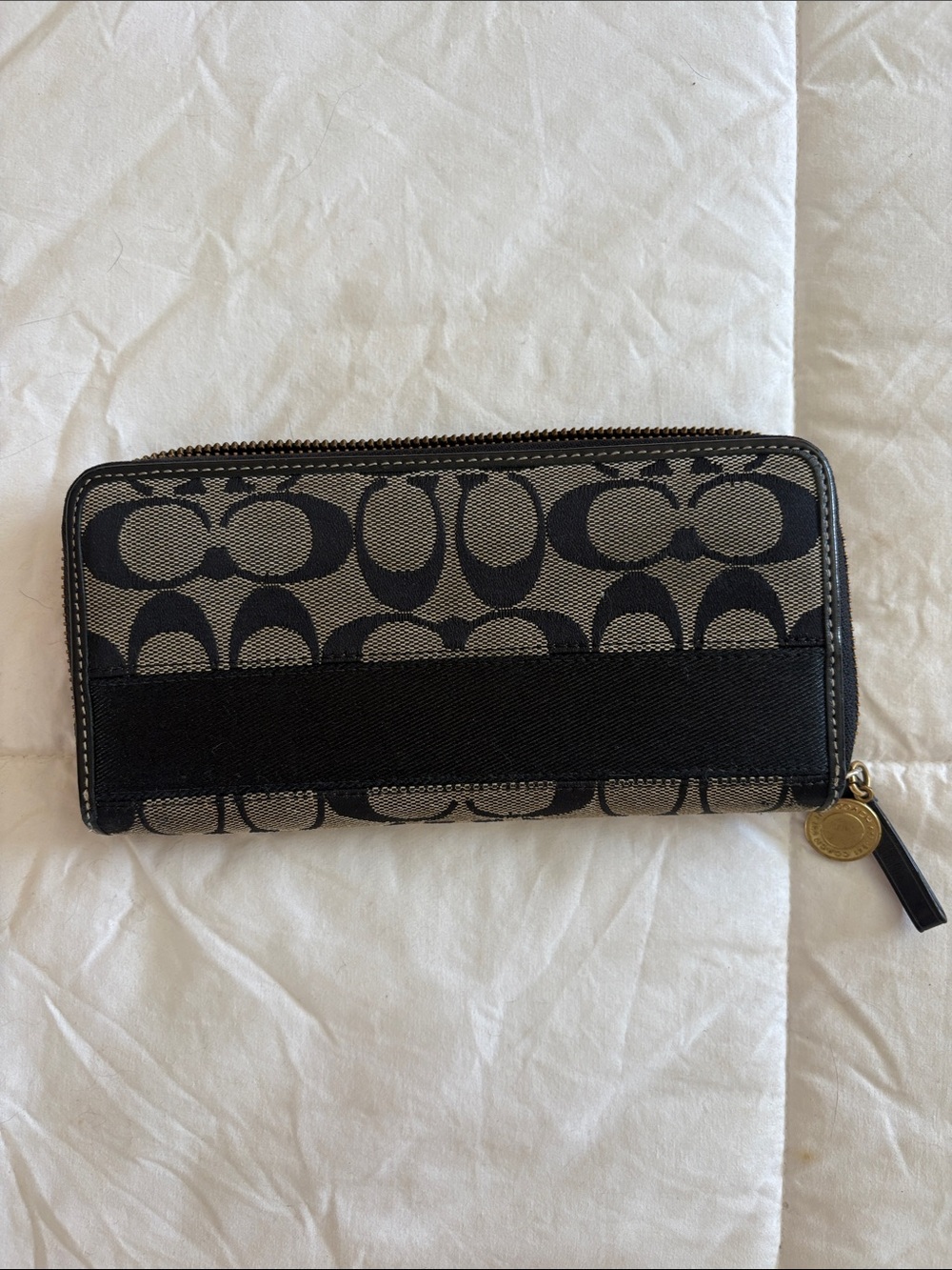 Vintage Y2K Coach Signature Zip Around Wallet Brown Black Jacquard Monogram